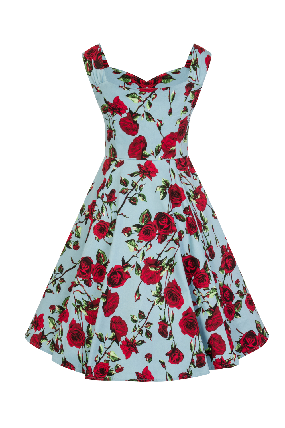 50s Ditsy Rose Floral Summer Dress in Blue